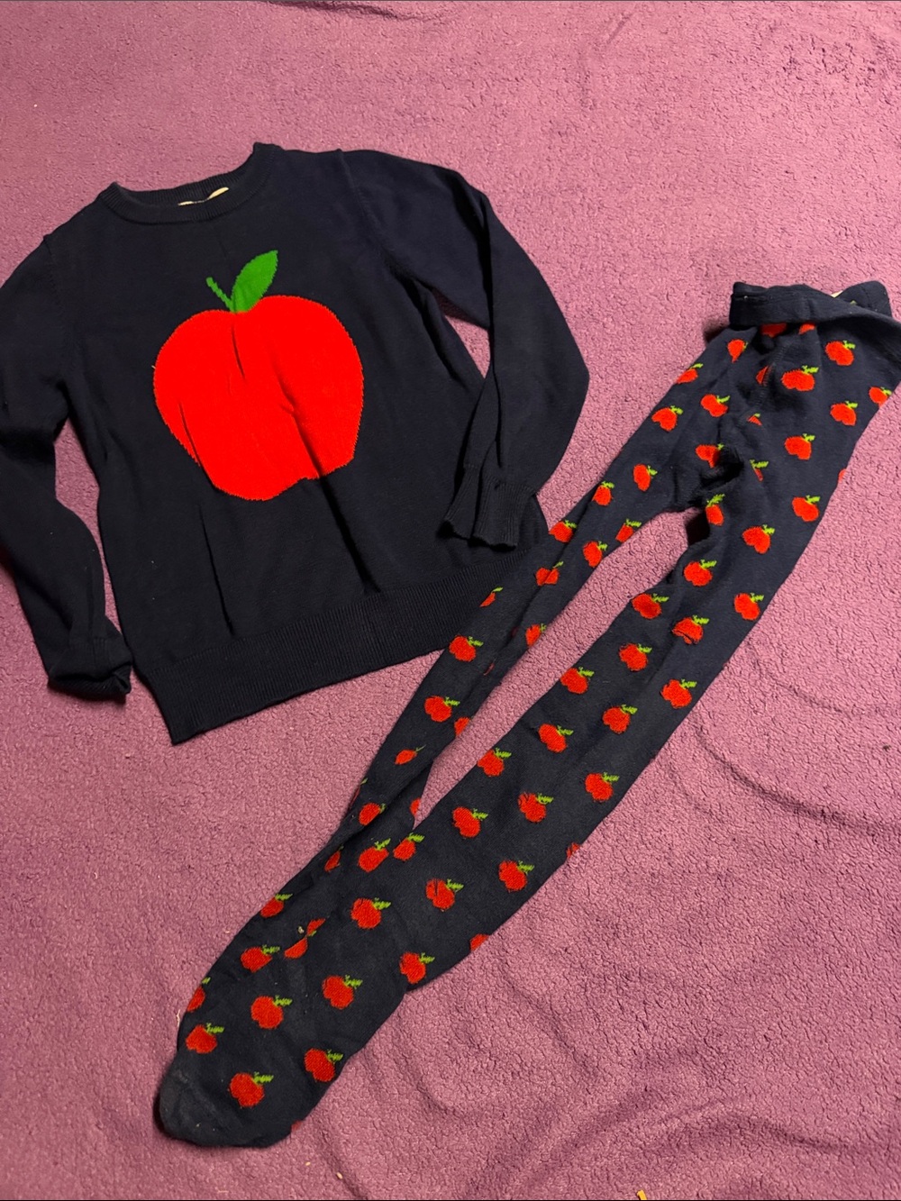 Little stocking Co. apple sweater and tights back to school